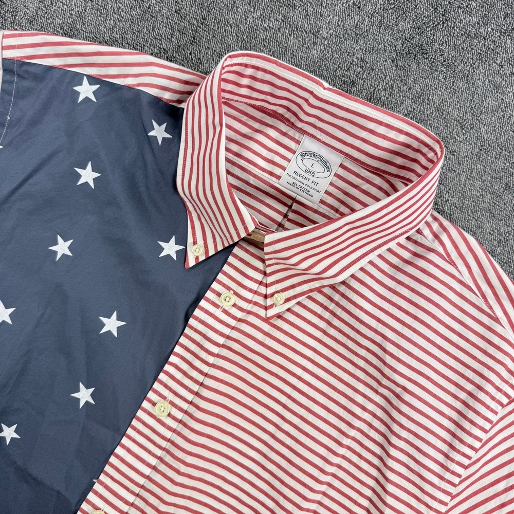 Brooks Brothers 1818 Regent Fit American Flag Stars Stripes Shirt Mens L NWT $98